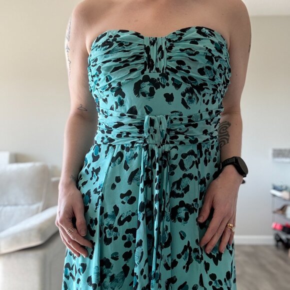 Nanette Lepore Strapless Leopard Gown in Turquoise and Black, Size 8 - Picture 3 of 7